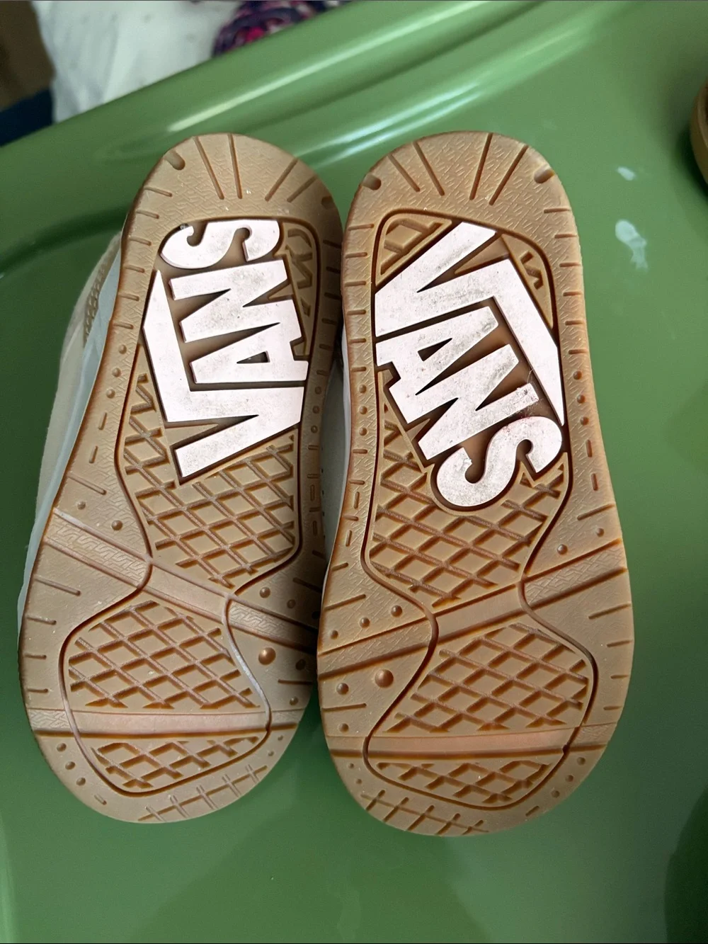 Kids Beige and Pink Suede Sneakers with White Laces